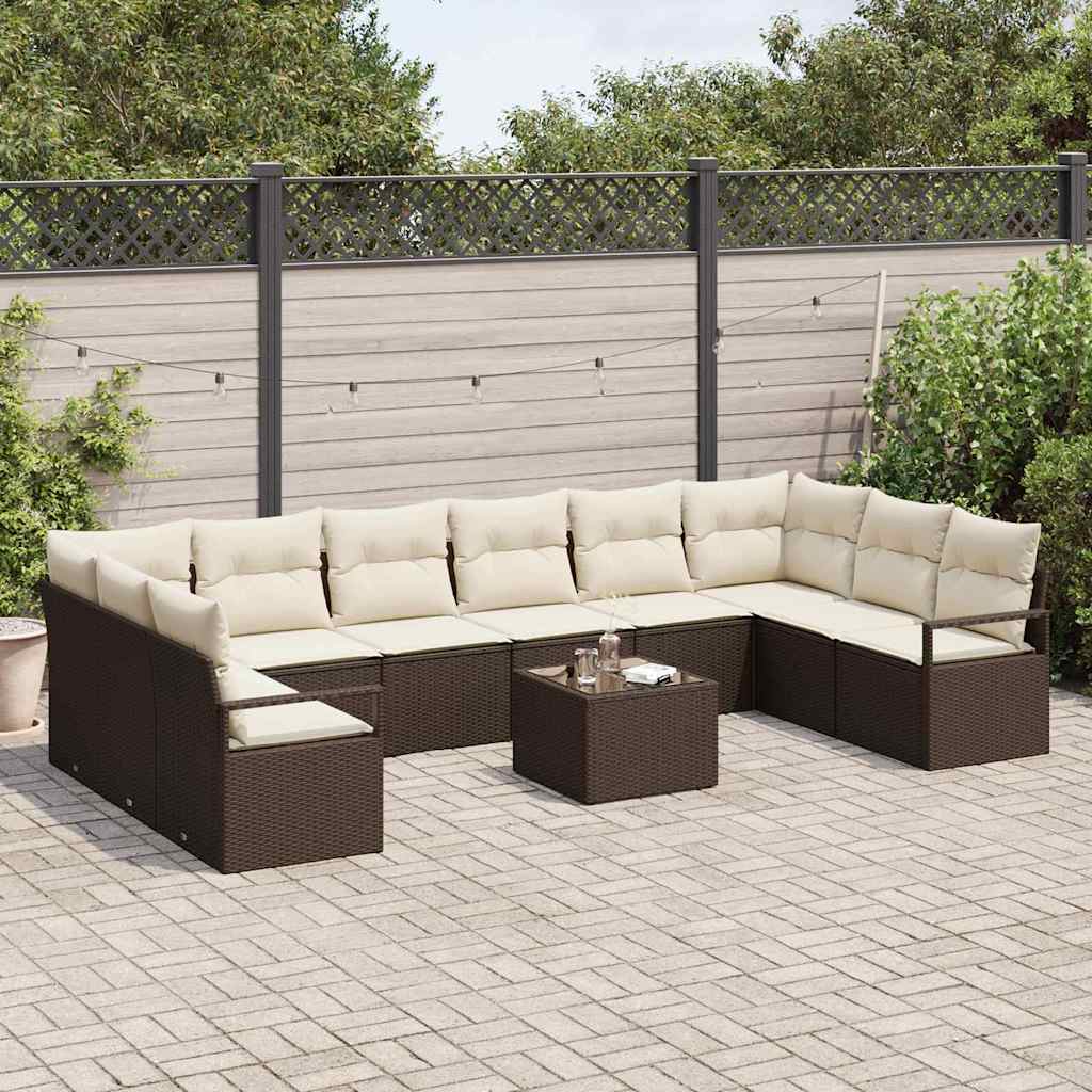 Garten-Sofa-Set mit Kissen mit Speicher 11 pcs Braun und Creme